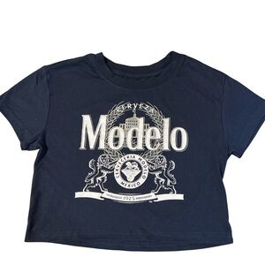 ModelCo Navy Blue Logo Graphic Crop Tee